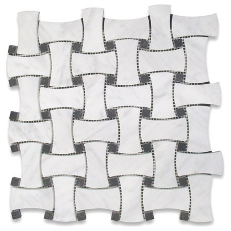Carrara Venato Marble Big DogBone Basketweave Mosaic Tile Honed, 1 sheet