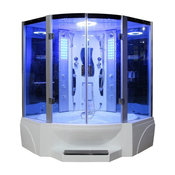 Steam Shower With Jetted Tub, Blue Glass, 63"x63"x85"
