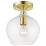Livex Lighting - Aldrich 1 Light Satin Brass With Polished Brass Accent Semi-Flush - This single light semi flush shows simply and makes a great addition to any interior space. It is shown in a satin brass finish with clear glass.
