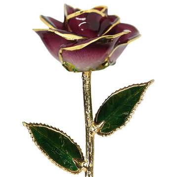 Real Rose Dipped, 24k Gold and Preserved, Lacquer, 2-Tone Burgundy