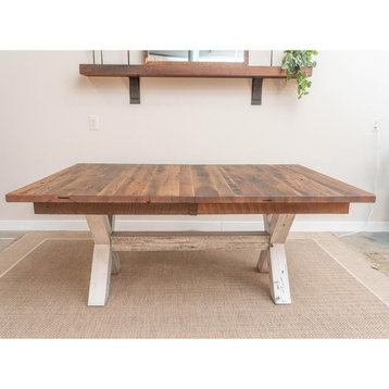 Foster Farmhouse Dining Table, Barnwood, Natural, 42x108, 2 Middle Leaves