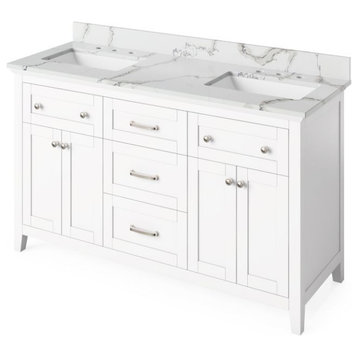Jeffrey Alexander Chatham 60" White Double Sink Vanity With Quartz Top