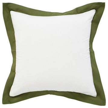 Ox Bay Handwoven White/Green Bordered Organic Cotton Pillow Cover, 20"x20"