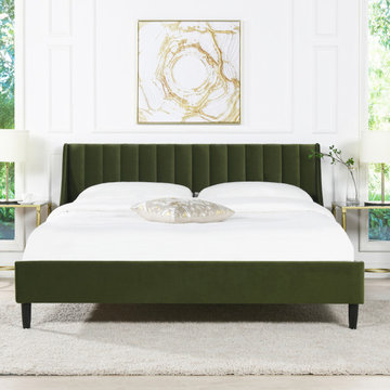Aspen Vertical Tufted Platform Bed, Olive Green, King