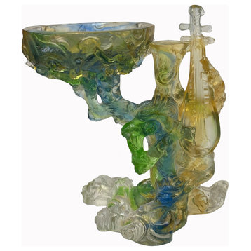 Crystal Glass Liuli Pate-de-verre Green Tree Stem Pipa Display Figure Hws2089