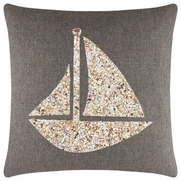 Sparkles Home Shell Sailboat Pillow, Brown, 16x16"