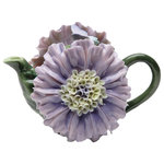 Cosmos Gifts Corp - Dahlia Teapot, 8 oz. - The Dahlia Teapot makes an elegant addition to a tea party. This hand-painted green ceramic teapot features stunning purple dahlia decorations and a small butterfly ornament. Holds 8 ounces. Hand wash only.