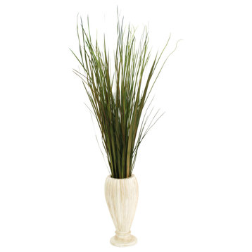 Mixed Grasses in Fluted Aged White Vase