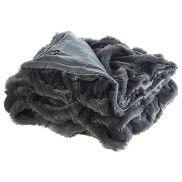 Kaikura Stitched Faux Fur Throw, Gray