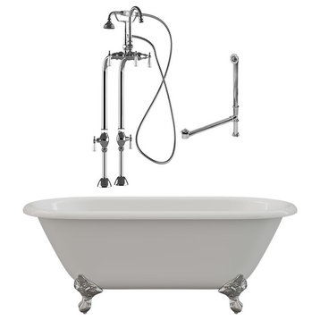 60" Cast Iron Double Ended Clawfoot Tub & Freestanding Gooseneck Plumbing PKG CH