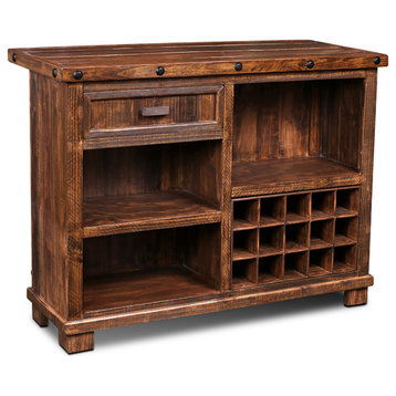 Westgate Solid Wood Rustic Bar With Wine Cabinet and Iron Foot Rest