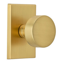 Round Knob and Modern Rectangular Rosette in Satin Brass finish - Doorknobs