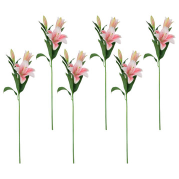 Set of 6 Pink Lily Artificial Floral Stems  38"