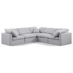 Meridian Furniture - Indulge Upholstered Modular L-Shaped Sectional, Grey, 5-Piece: 2 Armless Chair, 3 Corner Chair, Down Stuffed Linen Textured Fabric - Experience ultimate comfort and style with our grey linen textured fabric Indulge Sectional. The luxurious linen texture of the fabric will elevate the aesthetic of any room. This sofa provides ample space for you to relax while its modular build offers the option of unlimited configurations. Whether you're looking to add a stylish element to your living room or a comfortable seating option to your bedroom, this sofa is the perfect choice.