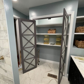 Master Bathroom, Blues, Golds and whites