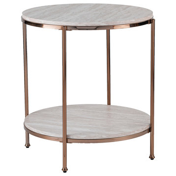 Sabelo Round Faux Stone End Table, Champagne