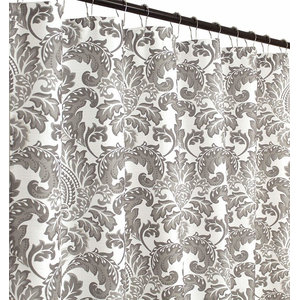 Park Smith WATERSHED Single Solution Shower Curtain FLORAL SWIRL ~ Black/White 
