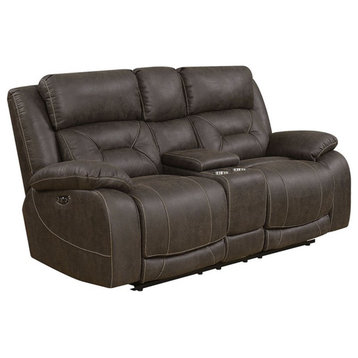 Steve Silver Aria Faux Leather Reclining Loveseat in Saddle Brown