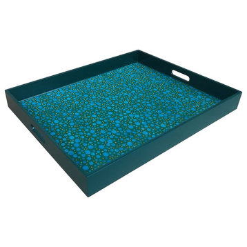 Reverse Painted Mirror Tray in Blue Bubbles, Large, Large