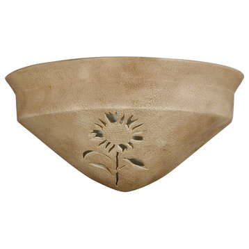 Half Bell Uplight Ceramic Wall Sconce with The Sunflower Design, Parchment