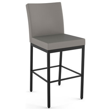 Amisco Perry Plus Counter and Bar Stool, Taupe Grey Faux Leather / Black Metal, Bar Height