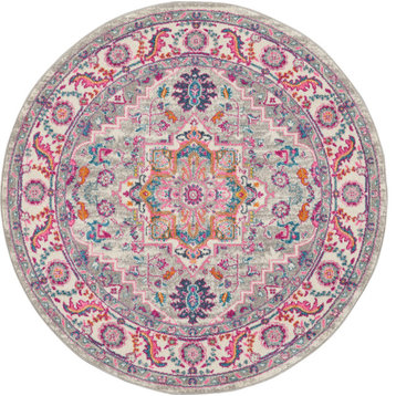 Nourison Passion 5' x Round Light Grey/Pink Bohemian Indoor Area Rug