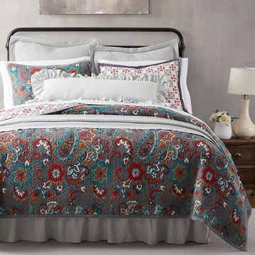 Abbie Western Paisley Reversible Quilt Set, Full/Queen, Teal, 3 Piece