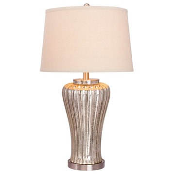 Fangio Lighting Mercury Glass Table Lamp, Brushed Steel Accents