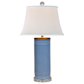 English Blue and White Rectagle Jar Lamp