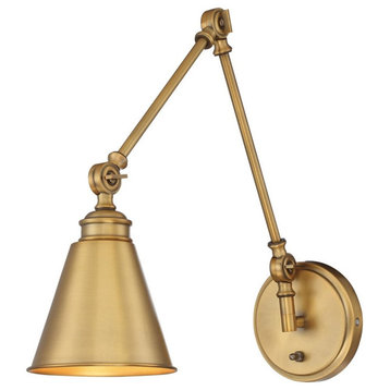 Savoy House Morland 1-Light Adjustable Sconce With Plug, Warm Brass