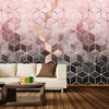 Pink Gray Gradient Cubes Wall Mural, 4 Panel, 100" wide