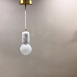 Carrara Marble Pendant Lamp with PatinaBronze Detailing - Pendant Lighting