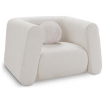 Meridian Furniture - Abbington Boucle Fabric Upholstered Chair, Cream - Give your room a new look with the chic Abbington chair in stunning cream boucle fabric. Embrace the richness of its texture and the boxy, geometrically inspired design that adds a touch of contemporary flair. This chair is not just furniture; it's an aesthetic experience. Complete with an included ball pillow, the Abbington chair is a sophisticated choice, promising both comfort and style for your living space. Redefine elegance with this eye-catching addition to your home from an unparalleled collection that lets you mix and match to suit your style preferences.