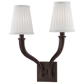 Hildreth, 2 Light, Wall Sconce, Old Bronze Finish, White Silk Shade