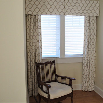 New draperies and box pleat valances in a guest bedroom