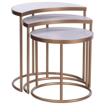 Set of 3 Nesting End Table, Elegant Design With Golden Frame & Faux Marble Top