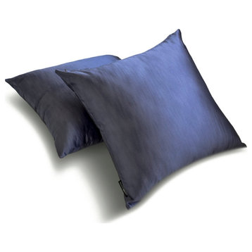 Blue Satin Solid Set of 2, 16"x16" Throw Pillow Cover - Midnight Blue Slub Satin