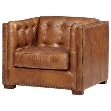 Top Grain Vintage Leather Tuxedo Sofa Chair, Light Brown, Light Brown