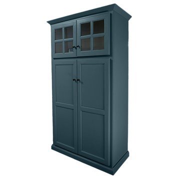 Traditional Pantry with Upper Cabinet Storage, Smokey Blue