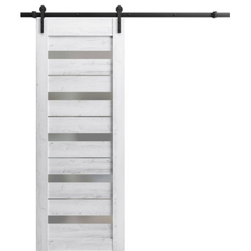 Barn Door 36 x 84, Quadro 4445 Nordic White & Frosted Glass, 6.6FT