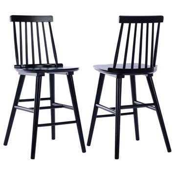 Set of 2 Spindle Wood Counter Stools