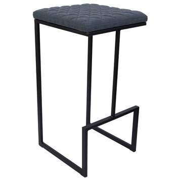 Quincy Quilted Stitched Leather Bar Stools, Metal Frame, Peacock Blue