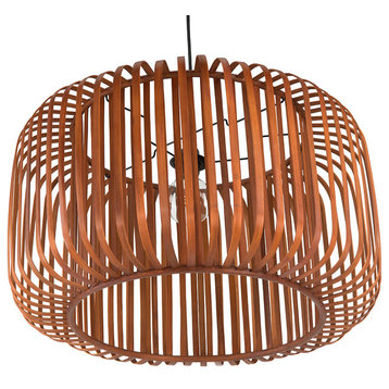 Bamboo Barrel Pendant Lamp, Rustic Brown