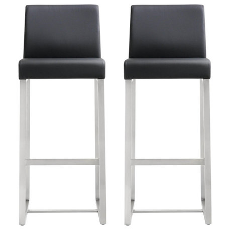 Denmark Stainless Steel Stool, Set of 2, Black/Silver, Bar Height