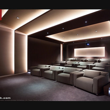 Exquisite New Media Room featuring CINEAK Strato Seats.