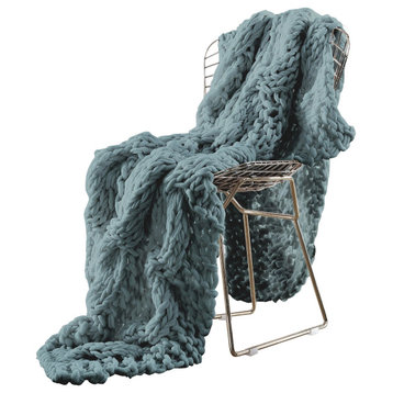 Benzara BM242782 Throw Blanket With Hand Knitted Acrylic Fabric, Blue