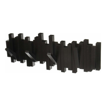 Wall Mounted Coat Rack with 5 Flip Down Hooks, Simple Modern Design