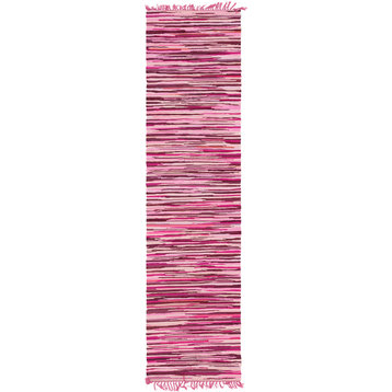 Unique Loom Pink Striped Chindi Cotton 2'7x9'10 Runner Rug