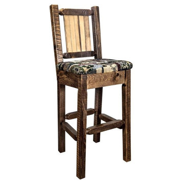 Montana Woodworks Homestead 30" Wood Barstool with Wolf Design in Brown