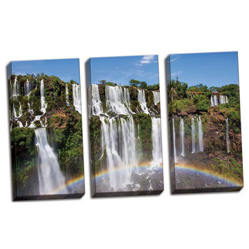 Argentinian Waterfalls and Rainbow Canvas Triptych Wall Art
